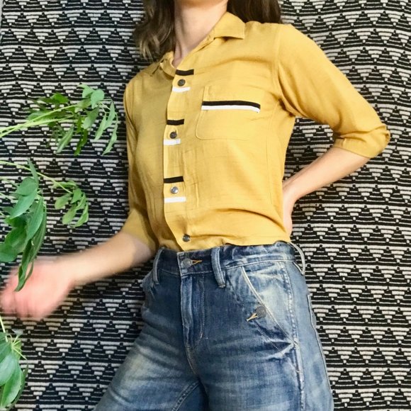 vtg appliqué stripe button down - Picture 1 of 16